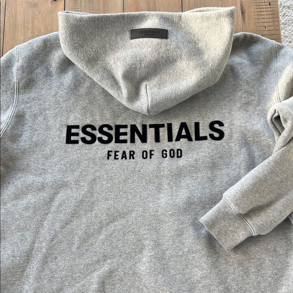Essentials Fear of God Light Grey Hoodie with Black Logo